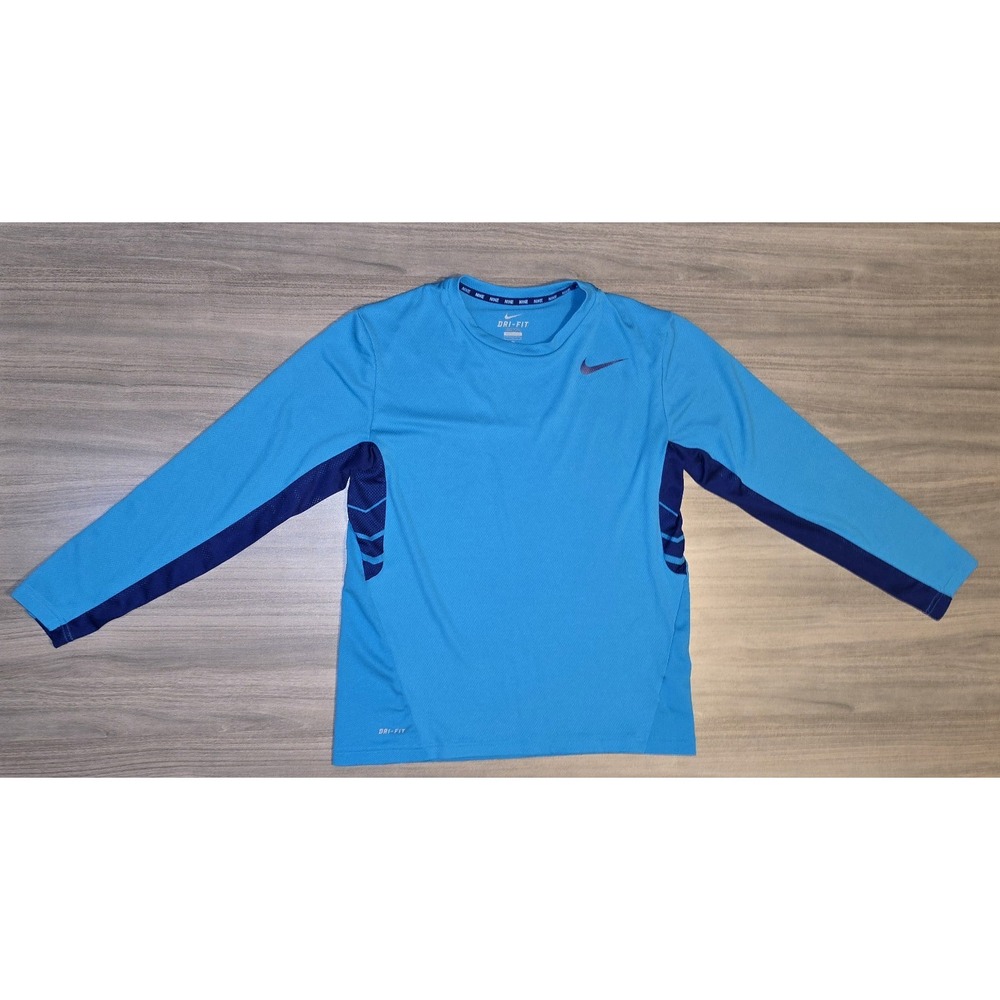Nike Dri Fit Blue Long Sleeve Mesh Underarm Performance Workout Athletic Sz L
